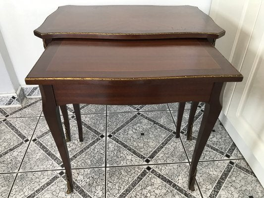 Walnut Tables with Brass Applications, 1970s, Set of 2-WQQ-1716426