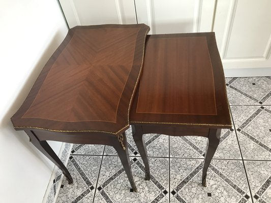 Walnut Tables with Brass Applications, 1970s, Set of 2-WQQ-1716426