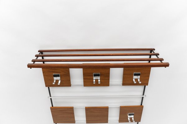 Walnut Wall Coat Rack with Chrome Hooks, 1960s-KQB-1725380