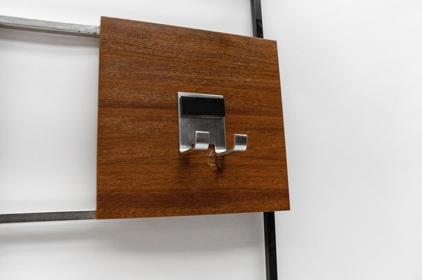 Walnut Wall Coat Rack with Chrome Hooks, 1960s-KQB-1725380