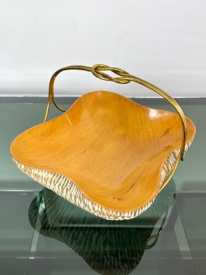 Walnut Wood & Brass Bowl Basket Centrepiece by Aldo Tura for Macabo, Italy, 1950s-LYQ-1171587