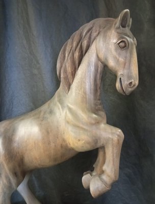 Walnut Wood Soaring Horse Sculpture-TTJ-1001256