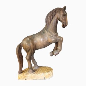 Walnut Wood Soaring Horse Sculpture-TTJ-1001256