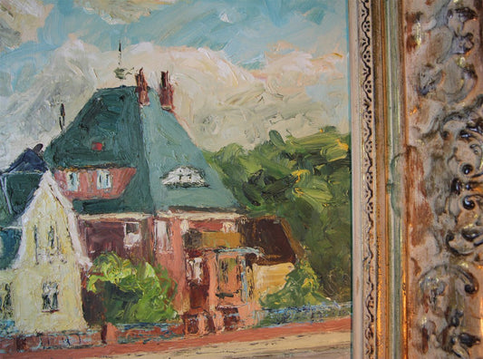 Walter Brüggmann, Post-Impressionist Houses, 2001, Oil on Board, Framed