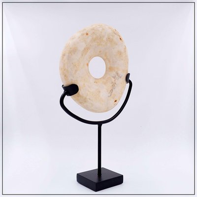 Wamayuwa Boiken Coin in Hand-Carved Shell Mounted on a Black Metal Stand-NYF-2019183