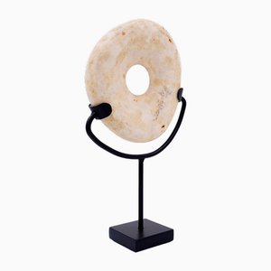 Wamayuwa Boiken Coin in Hand-Carved Shell Mounted on a Black Metal Stand-NYF-2019183