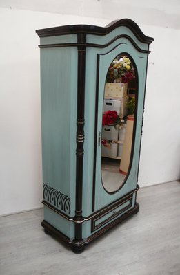 Wardrobe Cabinet 1 Door with Oval Mirror and Drawer in Shabby Mint, 1970s-HIZ-2018463