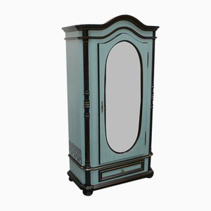 Wardrobe Cabinet 1 Door with Oval Mirror and Drawer in Shabby Mint, 1970s-HIZ-2018463