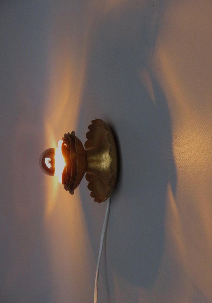 Water Lily Wall Lights in Gold Leaf and Metal by Banci Firenze, 1970s, Set of 5