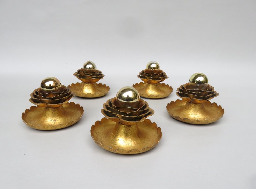 Water Lily Wall Lights in Gold Leaf and Metal by Banci Firenze, 1970s, Set of 5