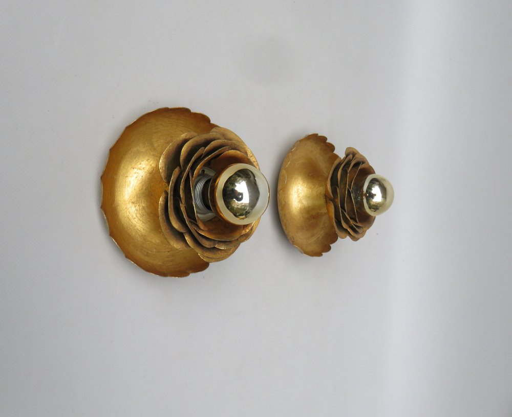 Water Lily Wall Lights in Gold Leaf and Metal by Banci Firenze, 1970s, Set of 5