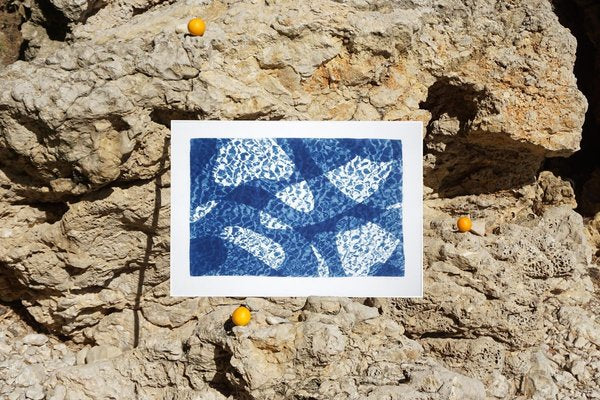 Water Reflection of Fish Under Water, Pool Monotype, Cyanotype in Blue Tones, 2021-RWC-904054