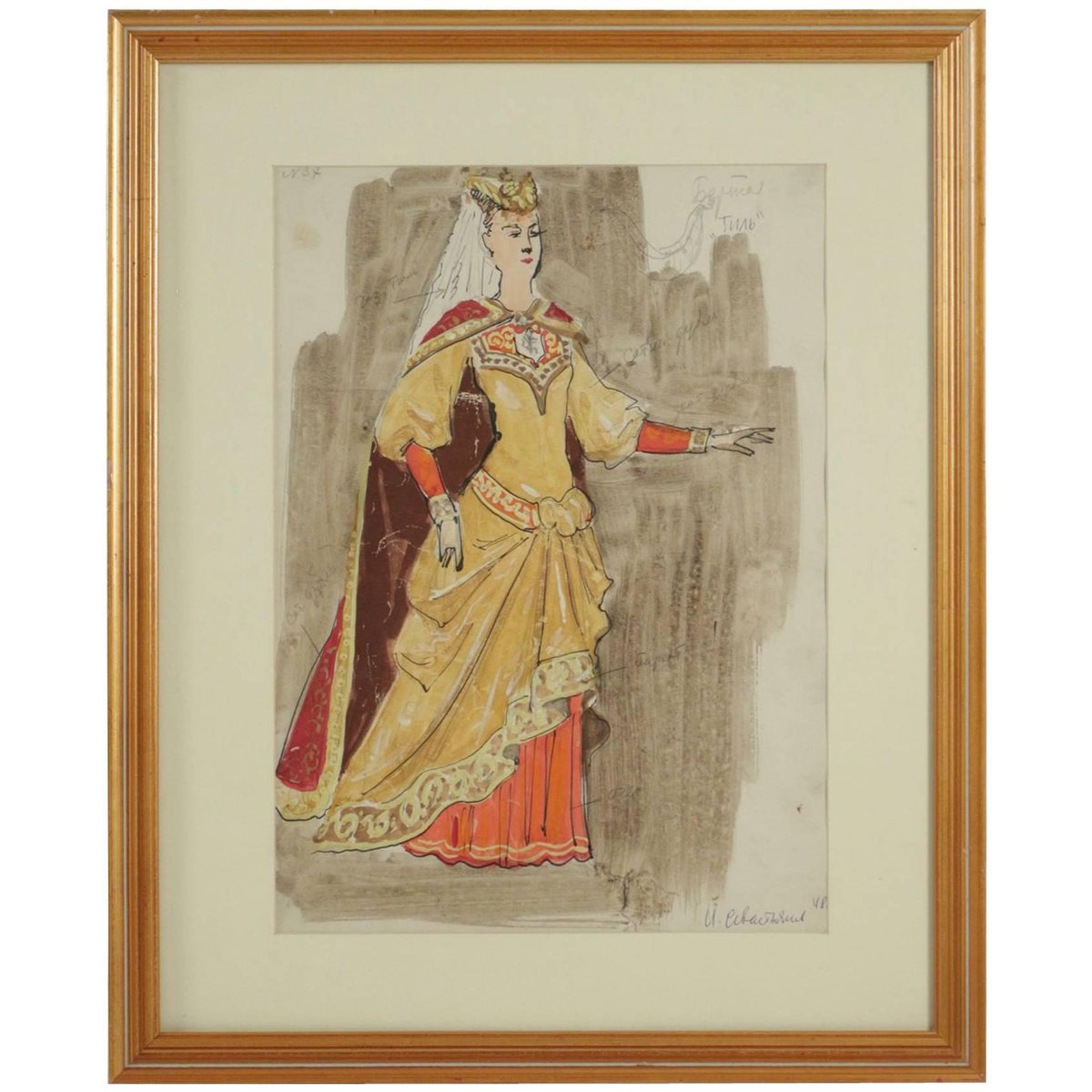 Watercolor Painting of a Russian Dancer from the Russian Theatre, 1960s