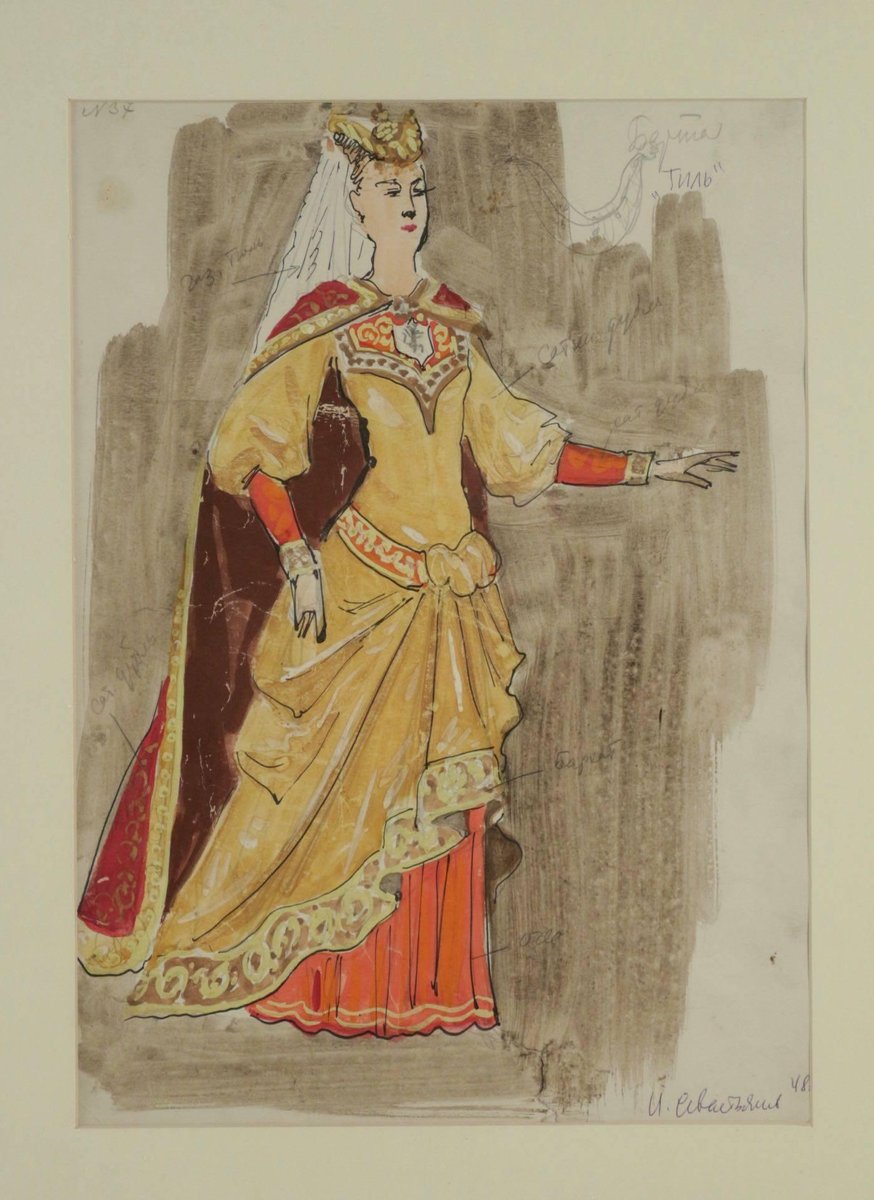 Watercolor Painting of a Russian Dancer from the Russian Theatre, 1960s