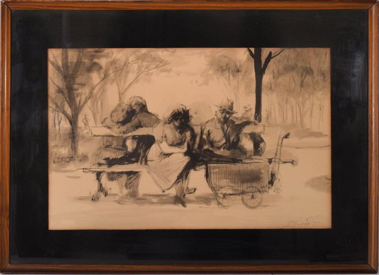 Watercolour Figures on Bench by Pedro Leitao-AOI-1154504