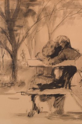 Watercolour Figures on Bench by Pedro Leitao-AOI-1154504