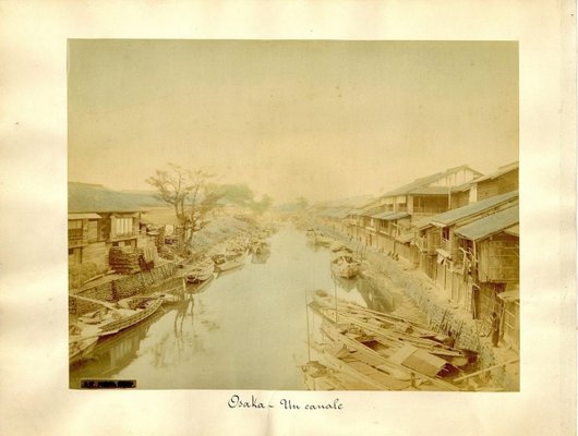 Waterway in Osaka - Hand-Colored Albumen Print 1870/1890 1870/1890