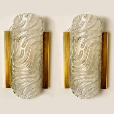 Wave Glass & Brass Wall Light from Glashütte Limburg, 1960s-VDW-1308524