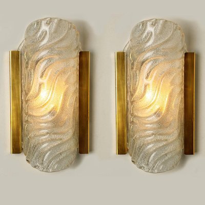 Wave Glass & Brass Wall Light from Glashütte Limburg, 1960s-VDW-1308524