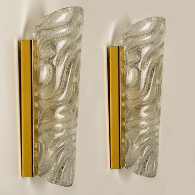 Wave Glass & Brass Wall Light from Glashütte Limburg, 1960s-VDW-1308524