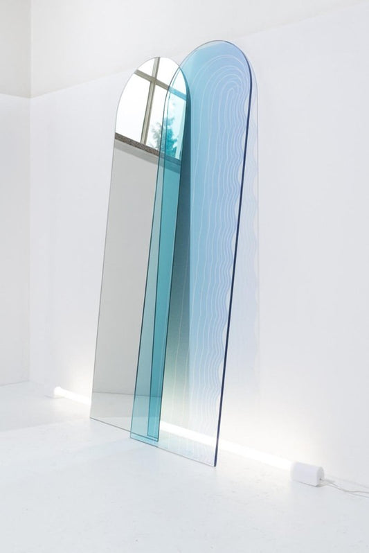 Wave Infinity Glass Panel and Mirror by Studio Thier & Van Daalen, Set of 2