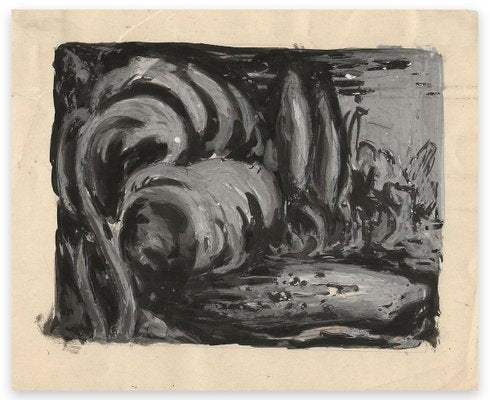 Waves - Original Tempera and China Ink Drawing on Paper - Early 20th Century Early 20th Century-ZCI-758604