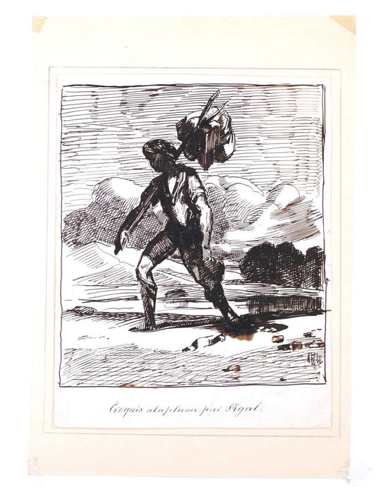 Wayfarer - Original Ink Drawingh by Edmé-Jean Pigal - Mid 1800 Mid 19th Century