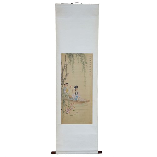 Wen Jin, Chinese Scroll, Water-Based Painting on Silk, 19th-20th Century