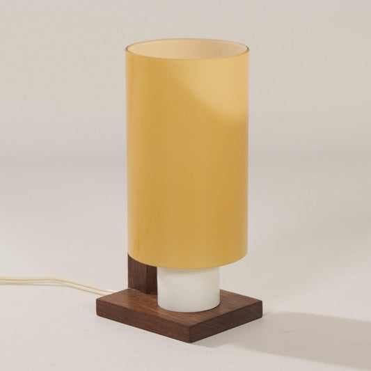 Wenge Table Lamp with Yellow Glass Shade from Philips, 1960s