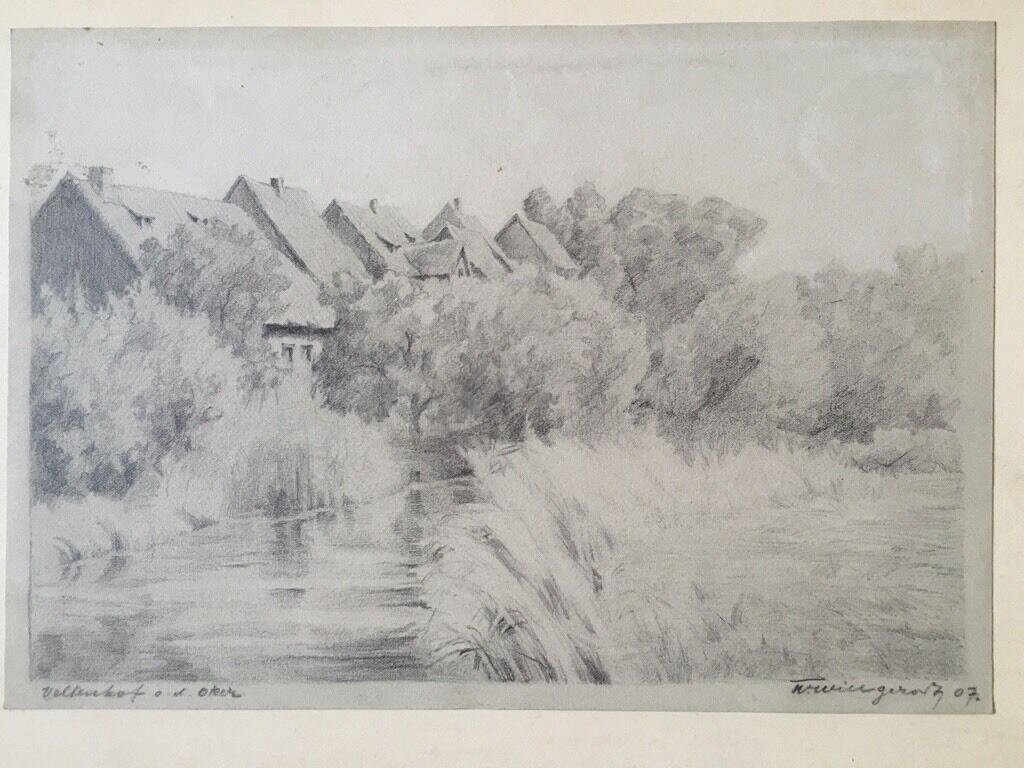 Werner Willgerodt, 1907, Veltenhof at the Oker; Landscape, Pencil