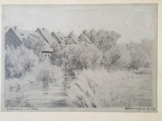 Werner Willgerodt, 1907, Veltenhof at the Oker; Landscape, Pencil