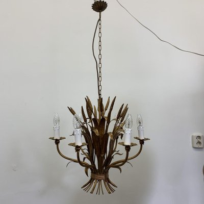 Wheat Sheaf Leaf Gold Gilt Chandelier, 1960s-BGP-733862