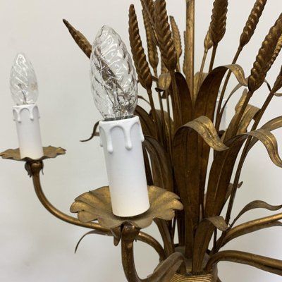 Wheat Sheaf Leaf Gold Gilt Chandelier, 1960s-BGP-733862