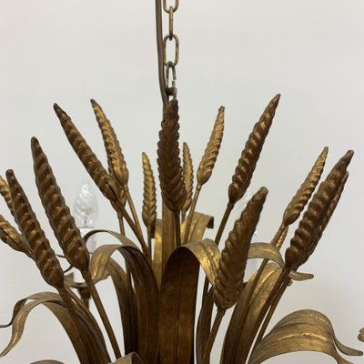 Wheat Sheaf Leaf Gold Gilt Chandelier, 1960s-BGP-733862