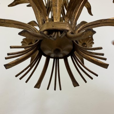 Wheat Sheaf Leaf Gold Gilt Chandelier, 1960s-BGP-733862