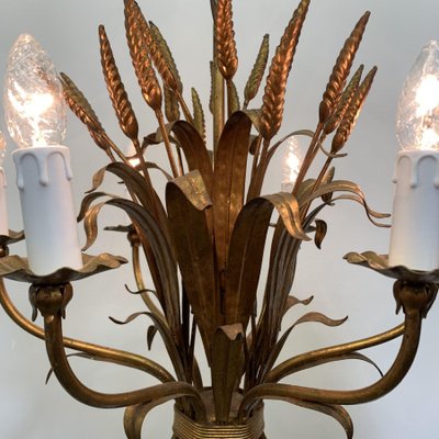 Wheat Sheaf Leaf Gold Gilt Chandelier, 1960s-BGP-733862