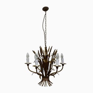 Wheat Sheaf Leaf Gold Gilt Chandelier, 1960s-BGP-733862