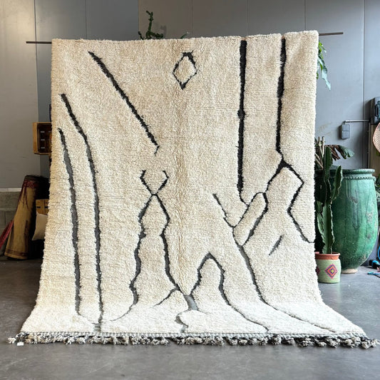 White Abstract Moroccan Berber Area Wool Rug