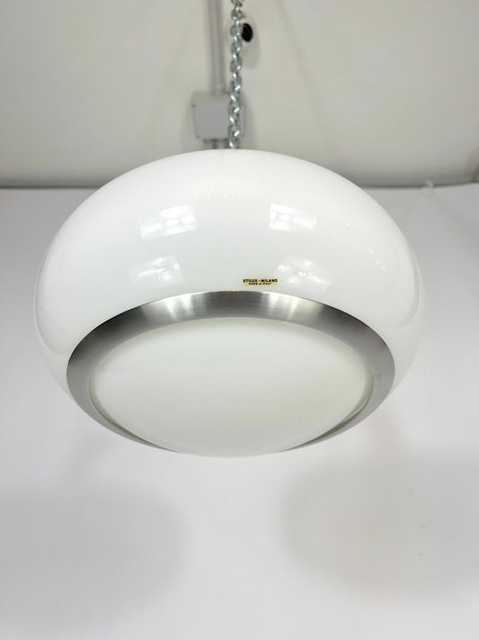 White Acrylic and Aluminum Ceiling Lamp by Stilux Milano, 1960s