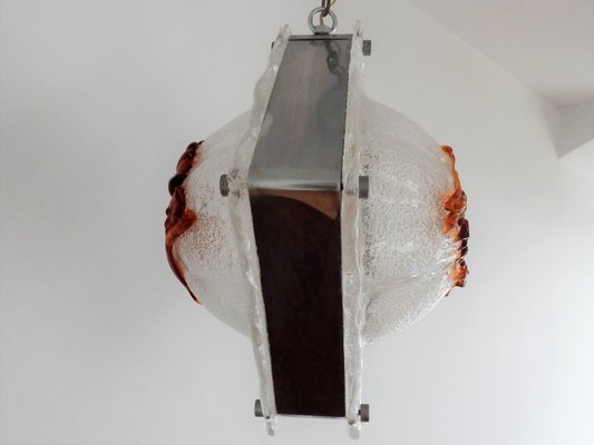 White and Amber Murano Glass Pendant Lamp, Italy, 1960s-NV-827279