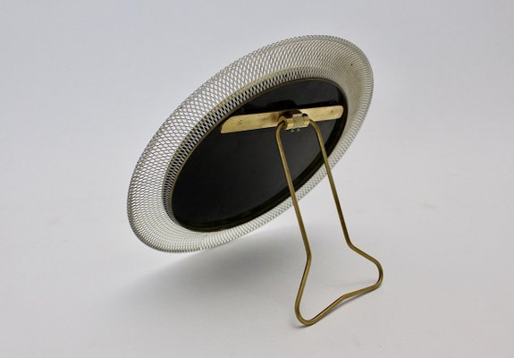 White and Brass Metal Table Mirror from Vereinigte Münchner Werkstätten, 1950s-NB-627271