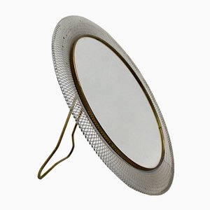 White and Brass Metal Table Mirror from Vereinigte Münchner Werkstätten, 1950s-NB-627271