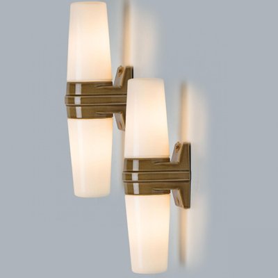 White and Brown Ceramic Wall Lights, Sweden, 1970, Set of 2-VDW-2028622