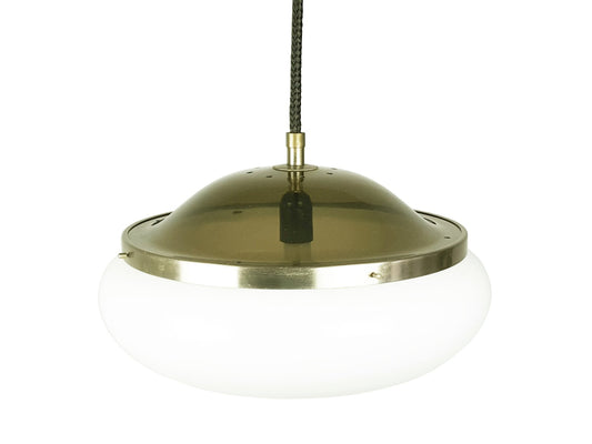 White and Brown Plastic Shade Model 2/5 Pendant Lamp by Gianemilio Piero & Anna Monti for Kartell, 1960s