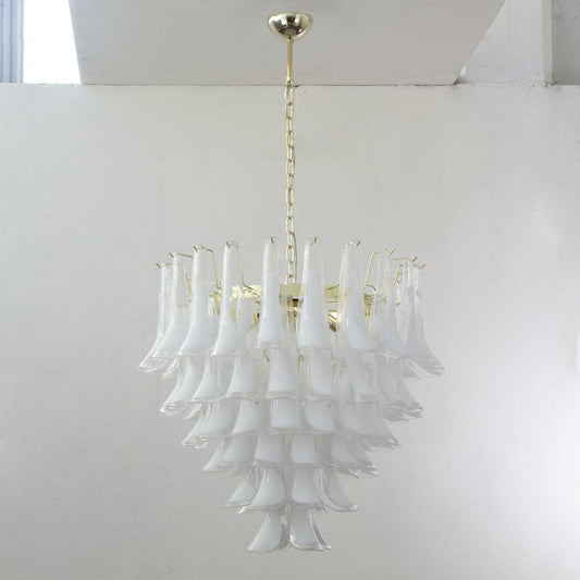 White and Crystal Color Murano Glass Petal Chandelier, Italy, 1990s