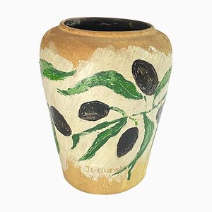 White and Green Painted Ceramic Vase, France 1977-UR-1367254