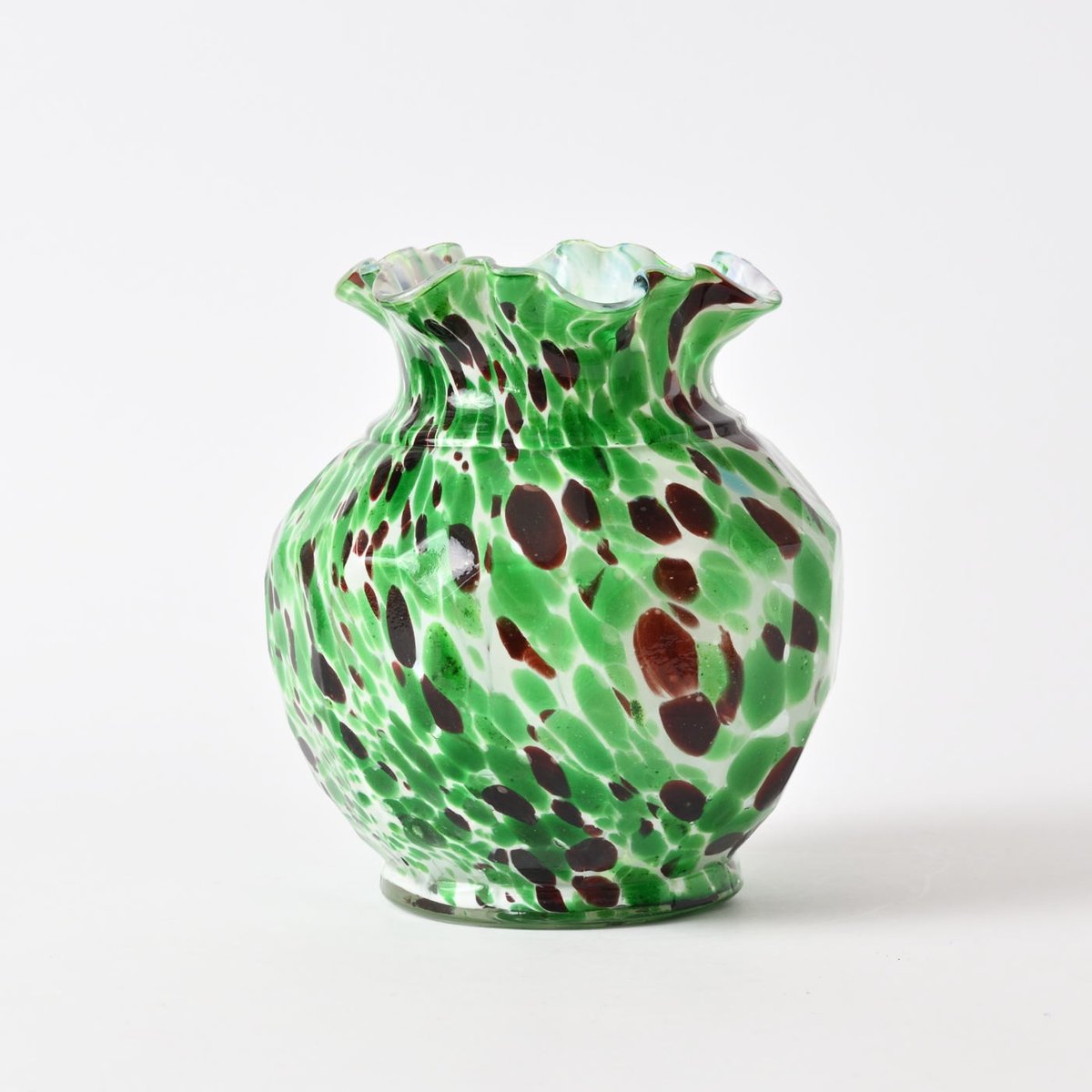 White and Green Spatter Glass Vase from Fenton, 1890s