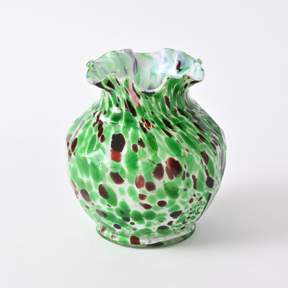 White and Green Spatter Glass Vase from Fenton, 1890s