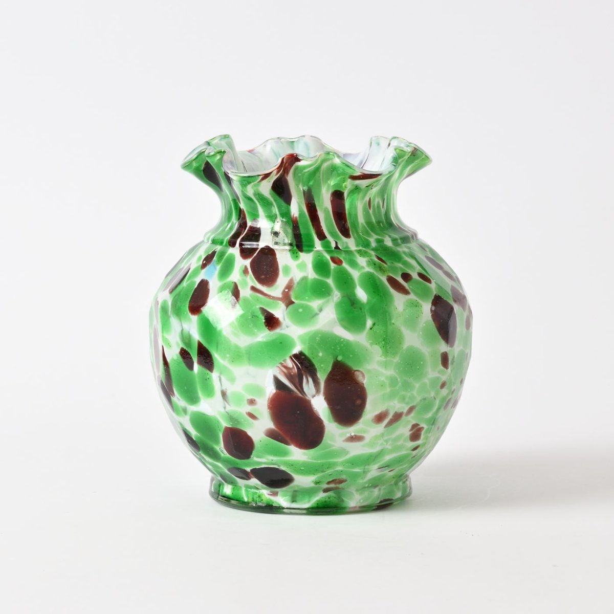 White and Green Spatter Glass Vase from Fenton, 1890s