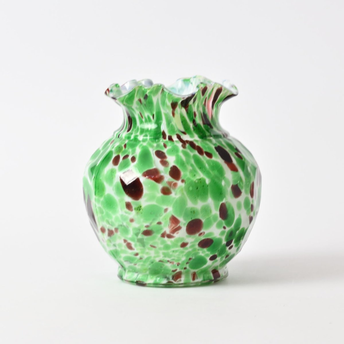 White and Green Spatter Glass Vase from Fenton, 1890s